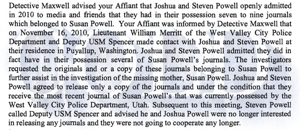 Operation Tsunami probable cause search warrant Susan Cox Powell wiretap