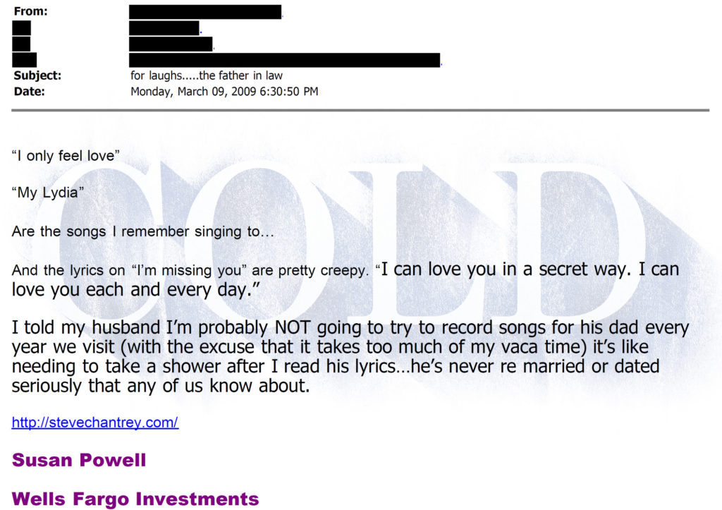 Susan Cox Powell email Steve Powell song ballad love secret way