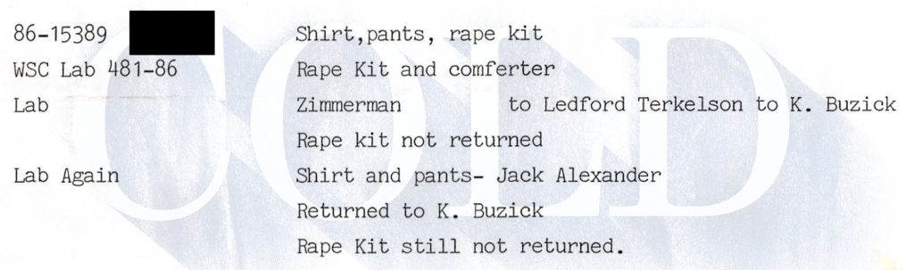 Cary Hartmann rape kit evidence DNA Ogden police log