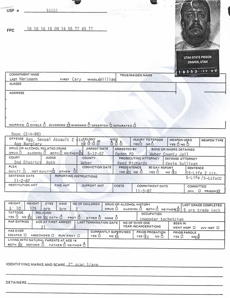 Cary Hartmann Utah State Prison records mugshot